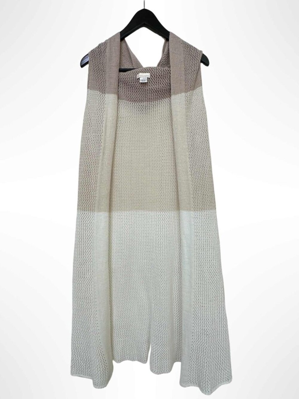 COLLECTIONEIGHTEEN Open Knit Full Length Cardigan Duster with Hood Cream Tan